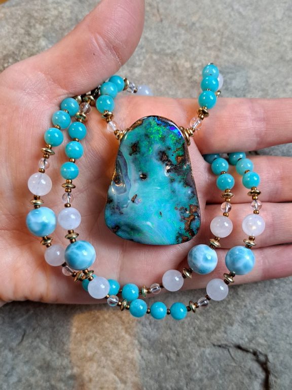 Boulderopal Anhänger Edelsteinkette Heilsteinschmuck