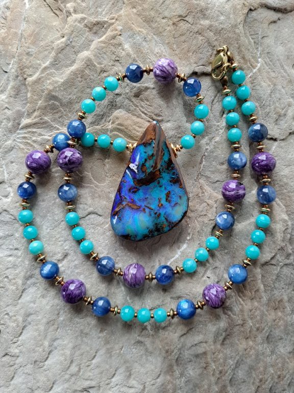 Boulderopal Anhänger Edelsteinkette Heilsteinschmuck