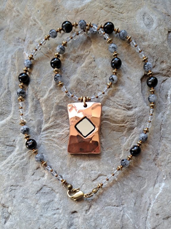 Spiegelamulett Anhänger Edelsteinkette Heilsteinschmuck