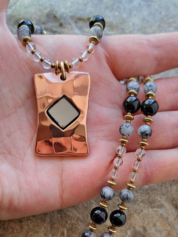 Spiegelamulett Anhänger Edelsteinkette Heilsteinschmuck