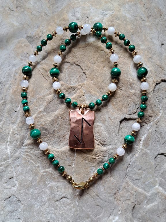 Rune Ehwaz Anhänger Edelsteinkette Heilsteinschmuck