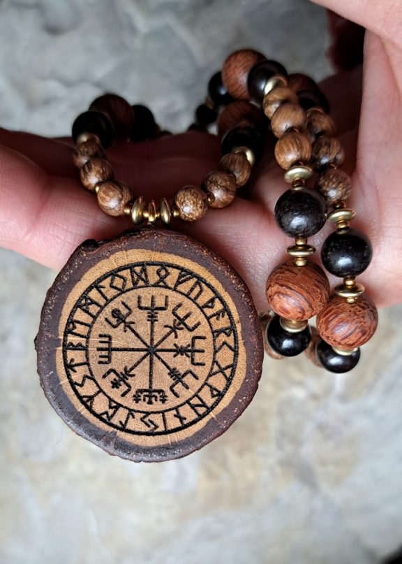 Vegvisir Amulett Eichenholz Anhänger Edelsteinkette Heilsteinschmuck