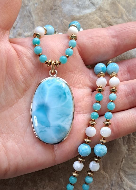 Larimar Amulett Anhänger Edelsteinkette Heilsteinschmuck
