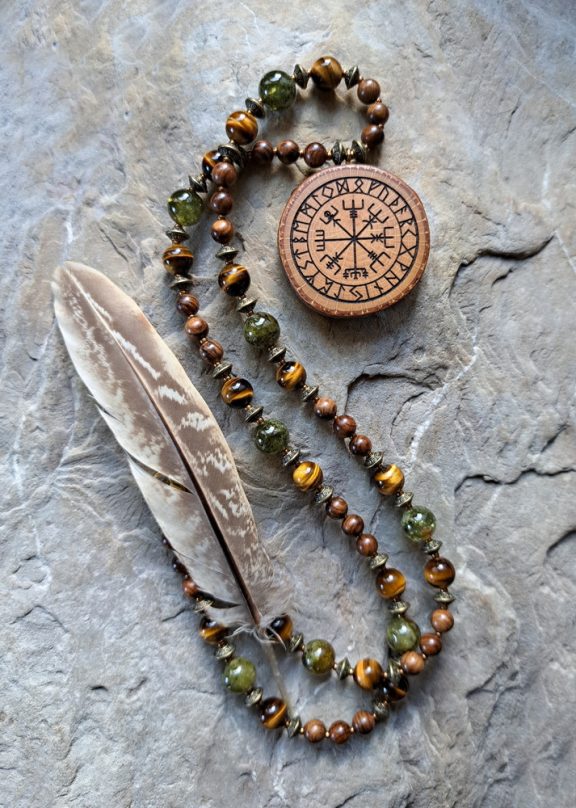 Vegvisir Amulett Buchenholz Anhänger Edelsteinkette Heilsteinschmuck