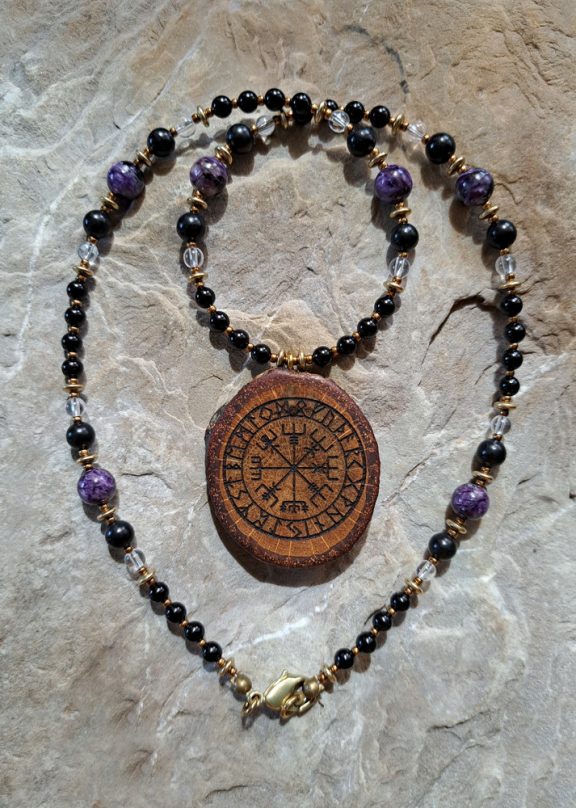 Vegvisir Amulett Eichenholz Anhänger Edelsteinkette Heilsteinschmuck
