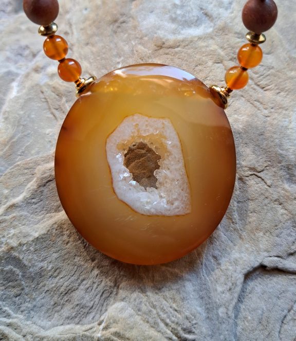 Achat Druse Amulett Anhänger Edelsteinkette Heilsteinschmuck