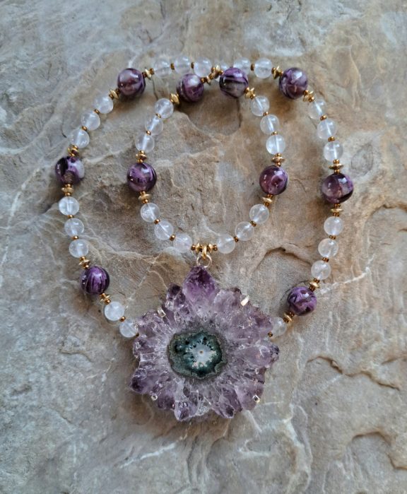 Amethyst Stalaktit Amulett Anhänger Edelsteinkette Heilsteinschmuck