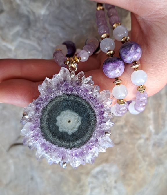 Amethyst Stalaktit Amulett Anhänger Edelsteinkette Heilsteinschmuck