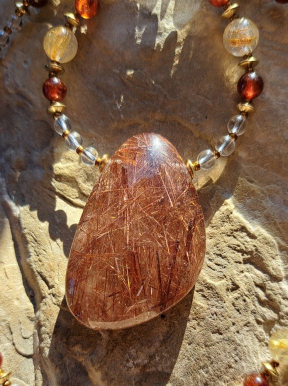 Kupfer Rutilquarz Amulett Anhänger Edelsteinkette Heilsteinschmuck