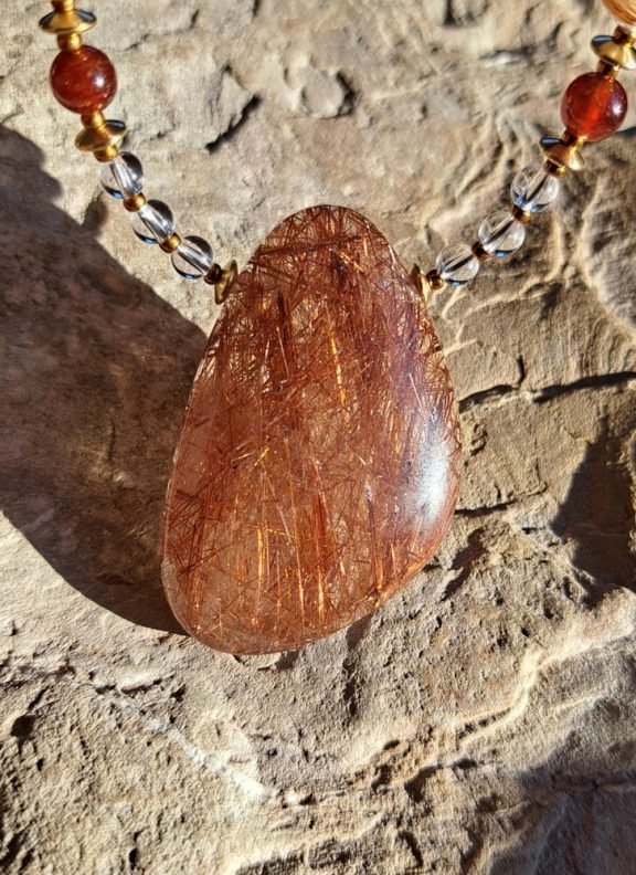 Kupfer Rutilquarz Amulett Anhänger Edelsteinkette Heilsteinschmuck