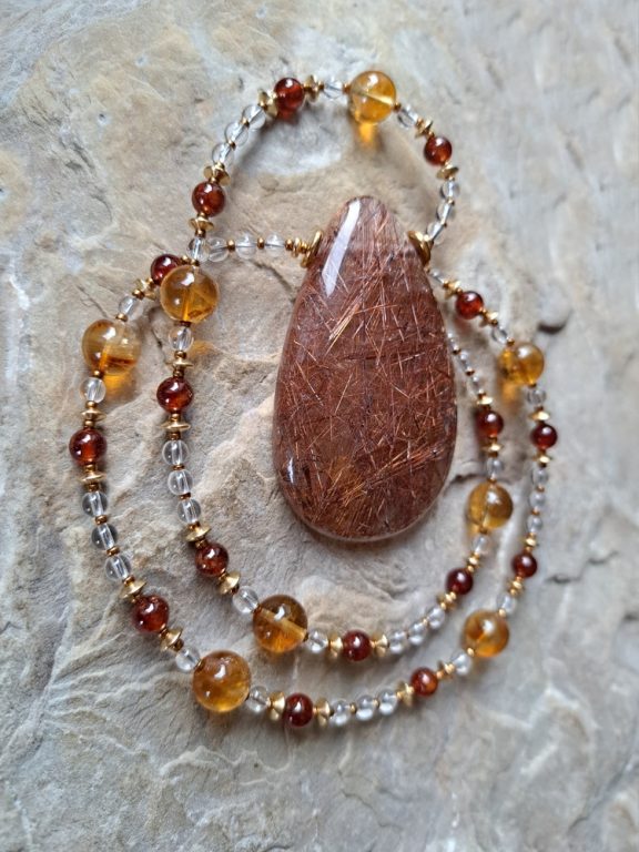 Kupfer Rutilquarz Amulett Anhänger Edelsteinkette Heilsteinschmuck