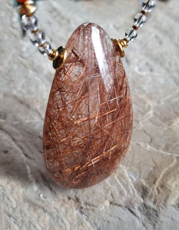 Kupfer Rutilquarz Amulett Anhänger Edelsteinkette Heilsteinschmuck