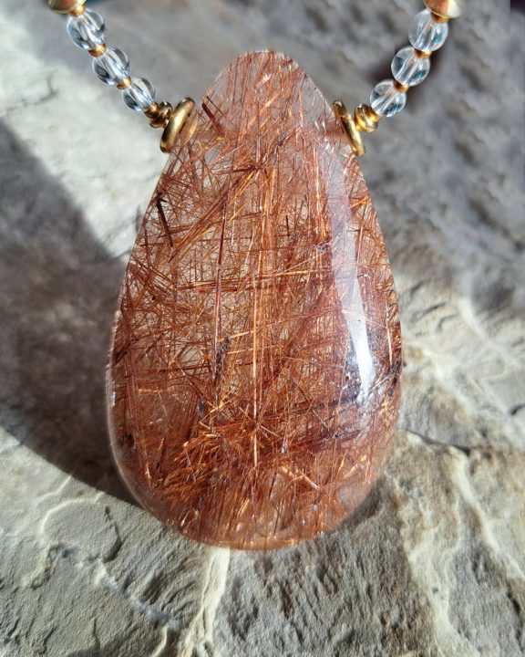 Kupfer Rutilquarz Amulett Anhänger Edelsteinkette Heilsteinschmuck