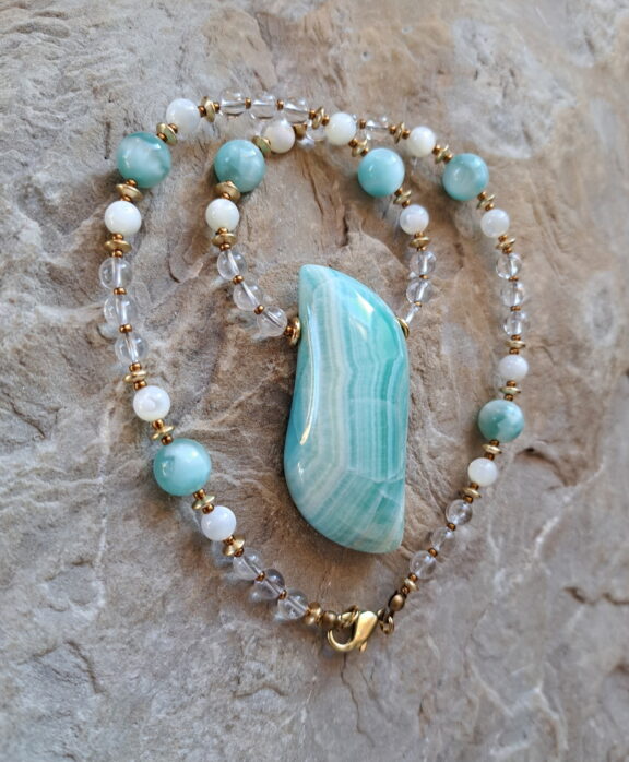 Blue Aragonit Amulett Anhänger Edelsteinkette Heilsteinschmuck