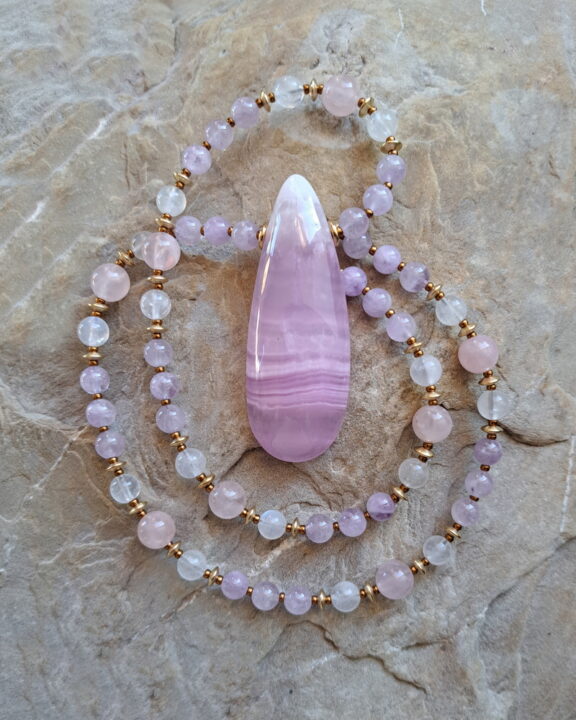 Pink Aragonit Amulett Anhänger Edelsteinkette Heilsteinschmuck