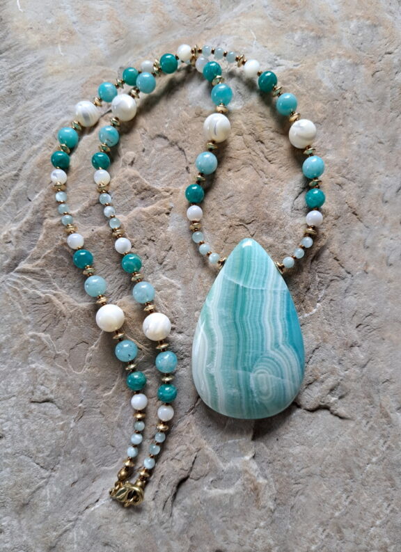 Blue Aragonit Amulett Anhänger Edelsteinkette Heilsteinschmuck