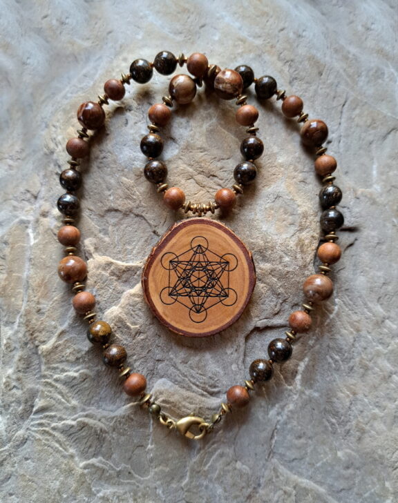 Metatron Amulett Birkenholz Anhänger Edelsteinkette Heilsteinschmuck