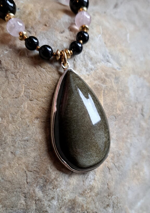 Goldobsidian Amulett Anhänger Edelsteinkette Heilsteinschmuck