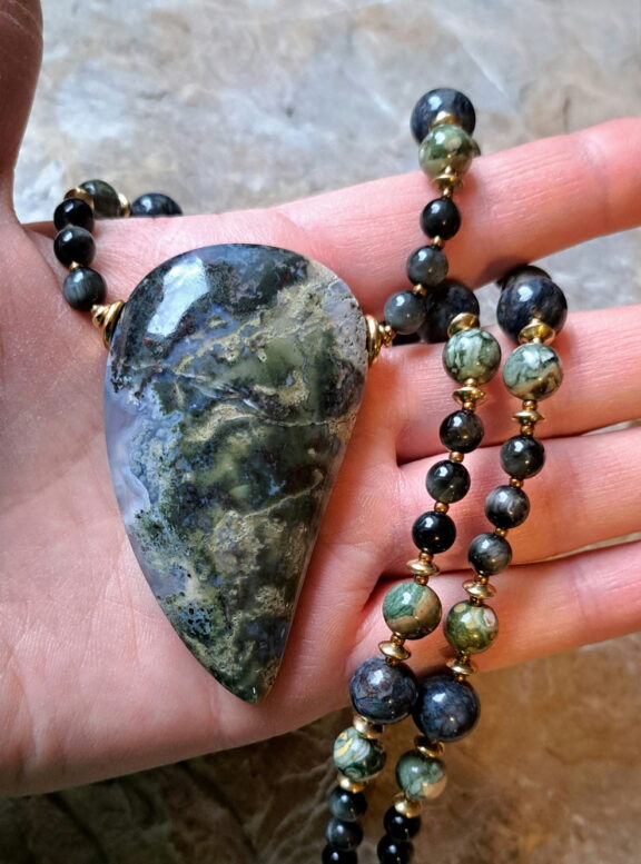 Moosachat Amulett Anhänger Edelsteinkette Heilsteinschmuck
