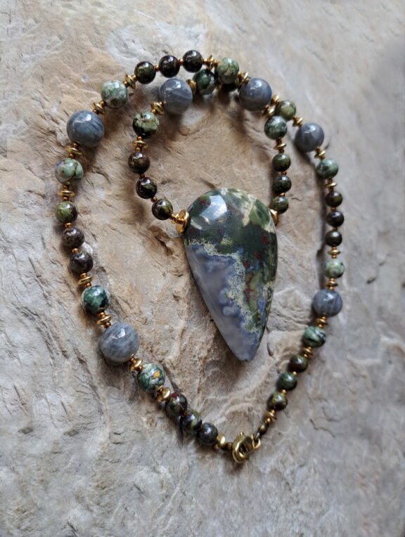 Moosachat Amulett Anhänger Edelsteinkette Heilsteinschmuck