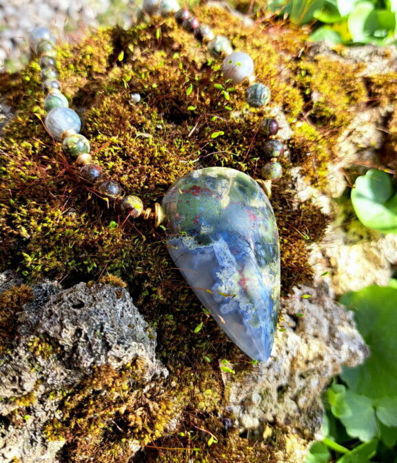 Moosachat Amulett Anhänger Edelsteinkette Heilsteinschmuck