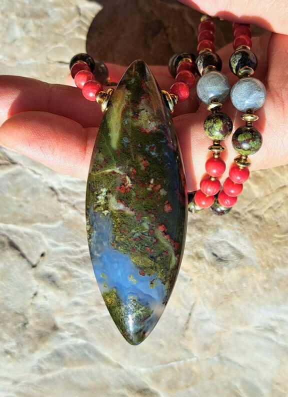 Moosachat Amulett Anhänger Edelsteinkette Heilsteinschmuck