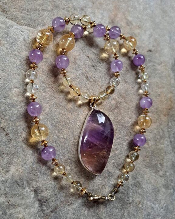 Ametrin Amulett Anhänger Edelsteinkette Heilsteinschmuck
