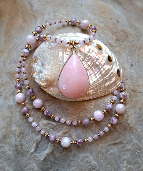 Andenopal - Lepidolith Edelstein Kette
