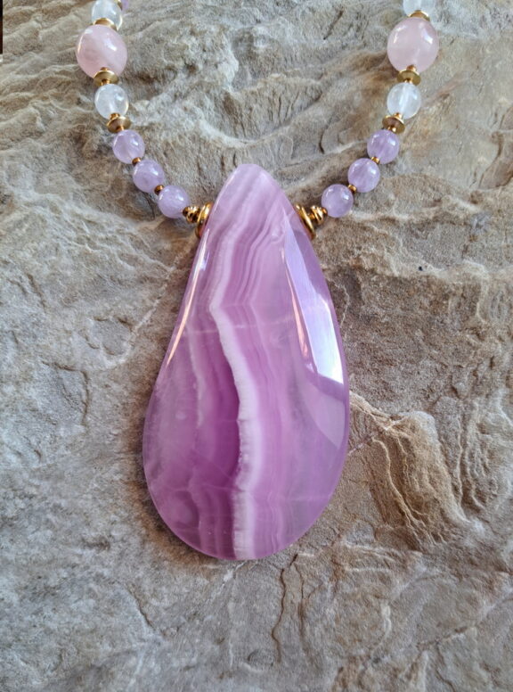 Pink Aragonit Amulett Anhänger Edelsteinkette Heilsteinschmuck