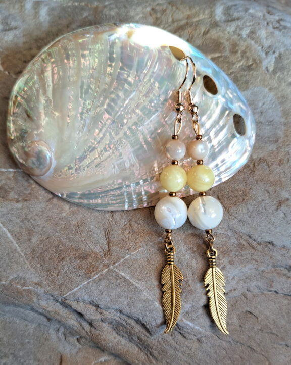 Bernstein - Perlmutt Edelstein - Ohrringe