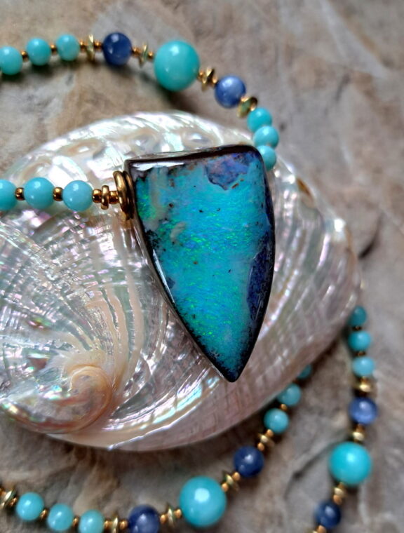 Boulderopal Amulett blau - türkis