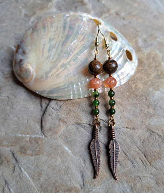 Bronzit - Jade - Sonnenstein Ohrringe