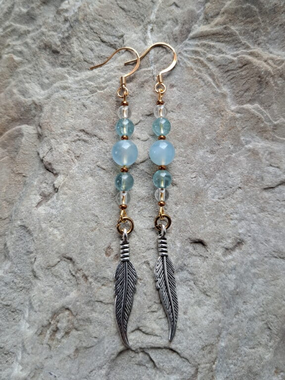 Aquamarin-Ohrringe -handgemachter Edelschmuck - getragen von Sterling-Silber