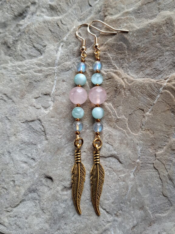 Ohrschmuck aus Rosenquarz, Angelit, Labradorit - handgefertigter Edelschmuck
