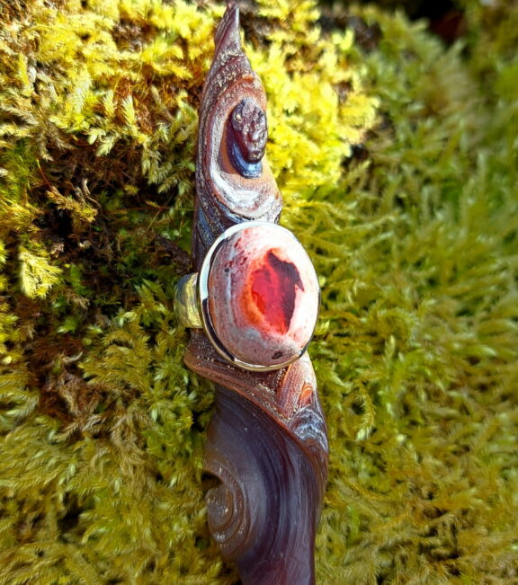 Feueropal Heilstein Ring - Sterlingsilber