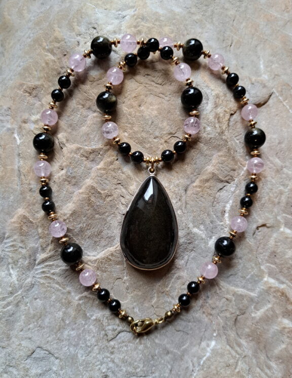 Goldobsidian Amulett Anhänger Edelsteinkette Heilsteinschmuck