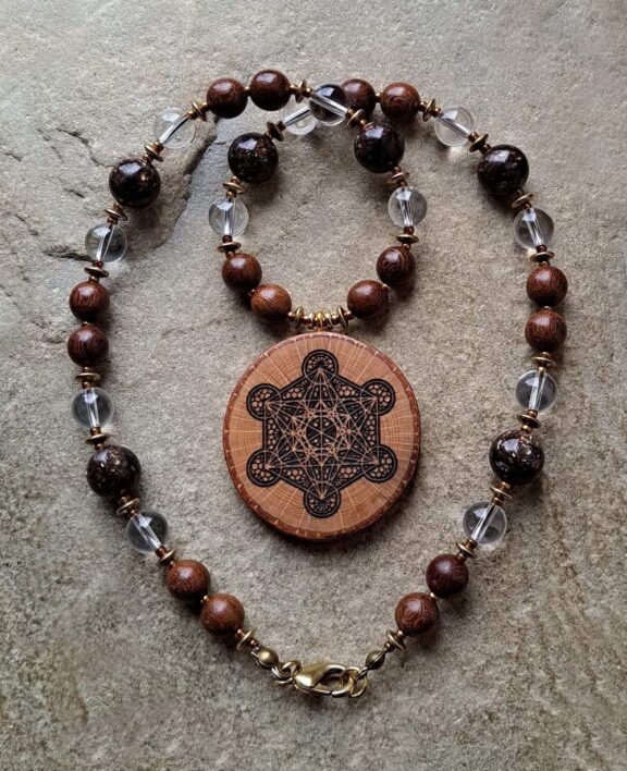 Metatron Amulett Buchenholz Anhänger Edelsteinkette Heilsteinschmuck