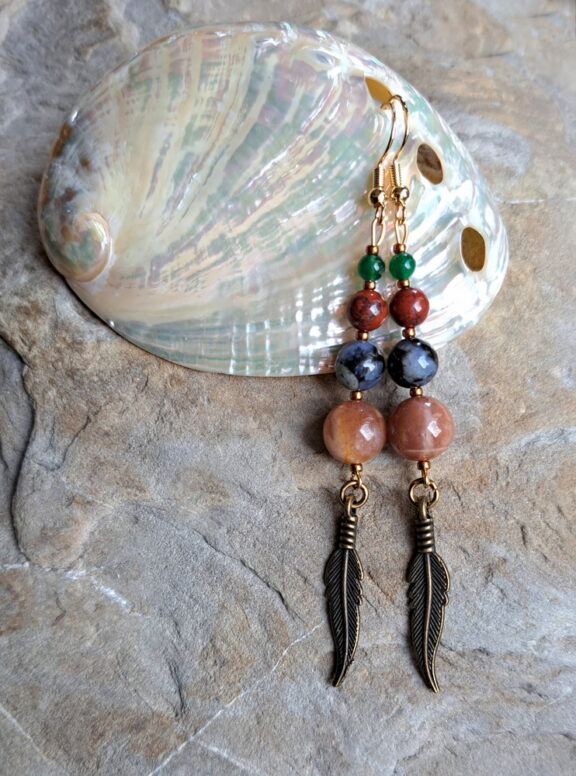 Jaspis - Mondstein Edelsteinohrringe - handgemachter Naturschmuck