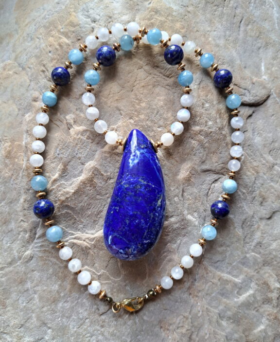 Lapislazuli - Aquamarin - Mondstein - Kette - handgemacht