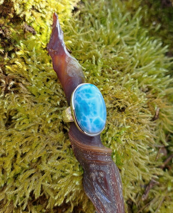 Larimar Heilstein Ring mit Sterlingsilber Fassung