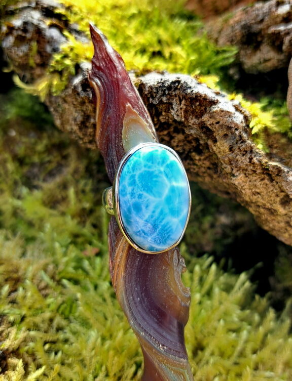 Larimar Heilstein Ring - Sterlingsilber