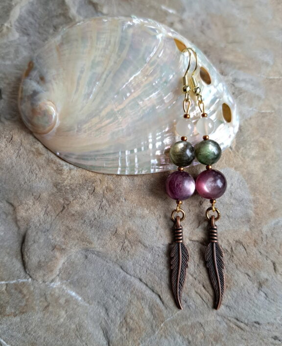 Lepidolith Mondstein Perlen-Ohrringe