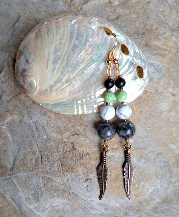 Magnesit - Larvikit Edelstein Ohrringe