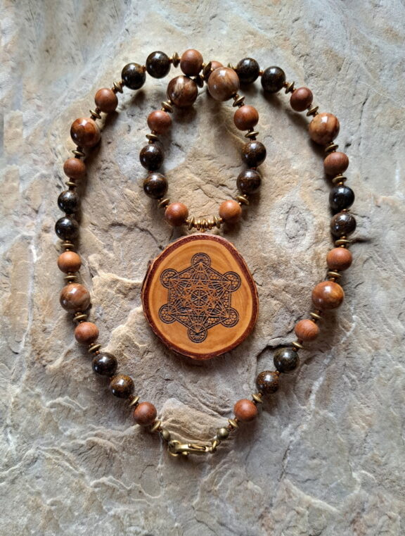 Metatron Amulett Birkenholz Anhänger Edelsteinkette Heilsteinschmuck