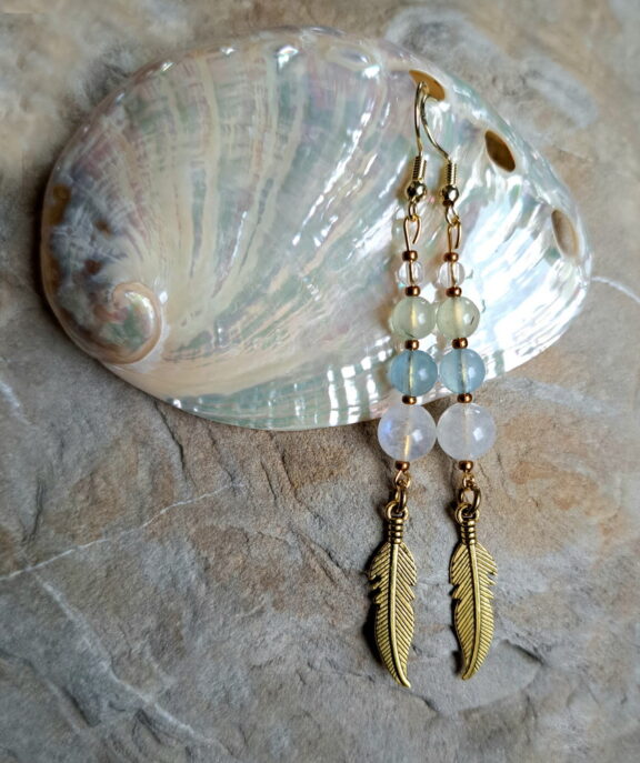 Mondstein - Aquamarin Perlen - Ohrringe