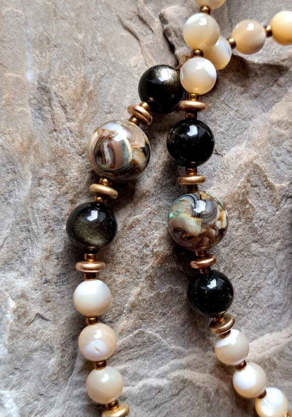 Paua Muschel-Perlmutt-Goldobsidian Perlenkette