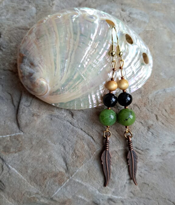 Nephrit - Tigerauge - Obsidian Heilstein Perlenohrringe