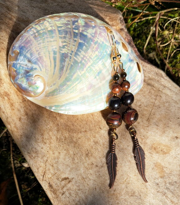 Opal - Holzperlen - Ohrringe