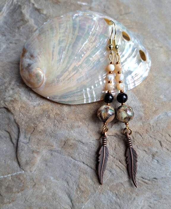 Paua Muschel - Goldobsidian - Perlmutt - Perlenohrringe
