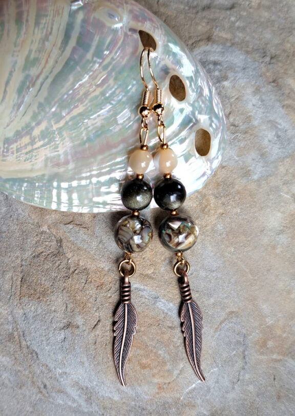 Paua Muschel - Perlmutt - Goldobsidian - Perlenohrringe - handgemacht